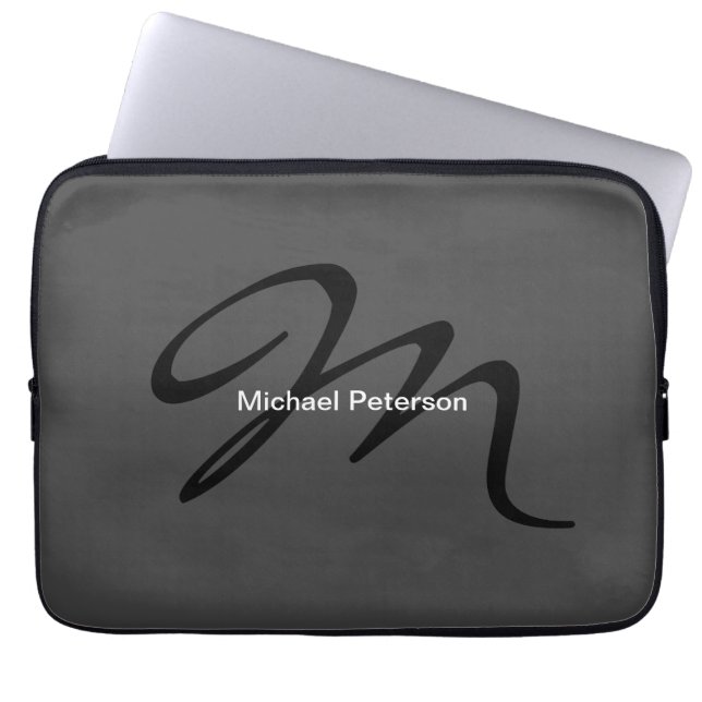 Sophisticated Script Monogram Initial Modern Grey Laptop Sleeve (Front)