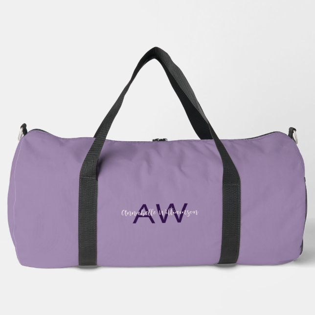 Sophisticated Script Type Initials & Name Violet Duffle Bag (Front)