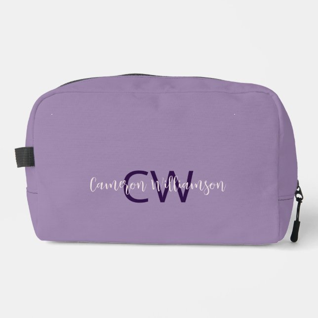 Sophisticated Script Type Name & Initials Violet Dopp Kit (Front)