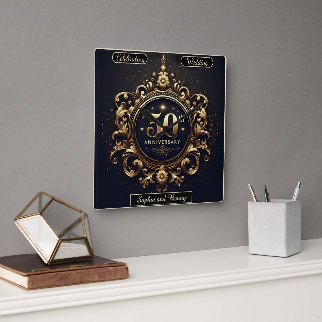 Sophisticated Shine: 50th Anniversary Tribute Square Wall Clock (Office)