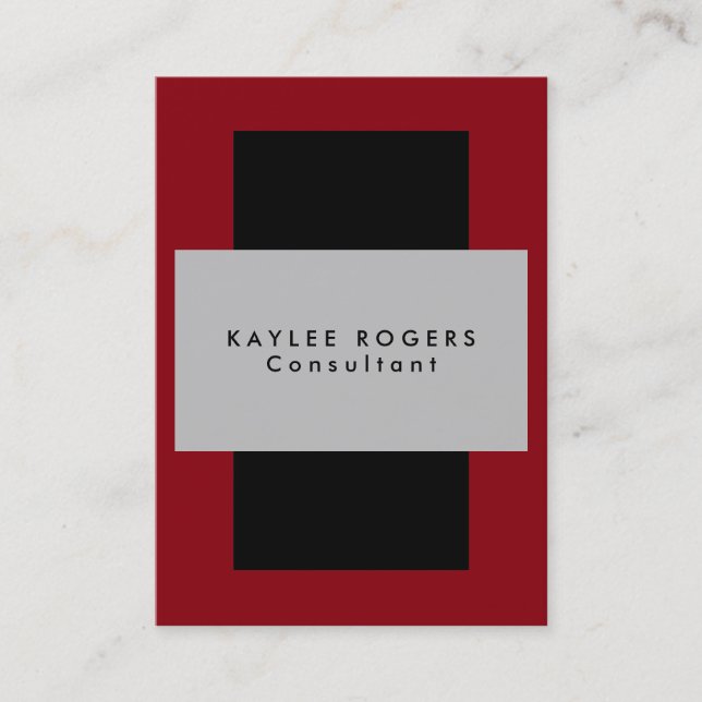 Sophisticated Silver Grey Black Red Professional Business Card (Front)
