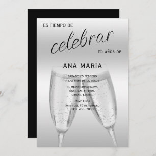 Sophisticated Silver Spanish Feminine Birthday  Invitation