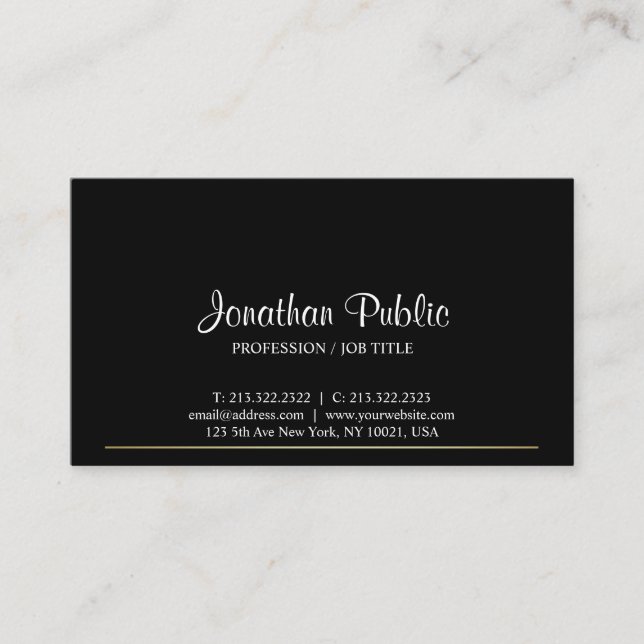 Sophisticated Sleek Plain Modern Black Gold Design Business Card (Front)