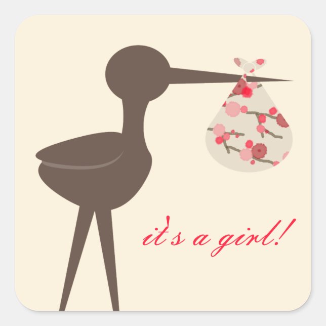 Sophisticated Stork Cherry Blossom Baby Shower Square Sticker (Front)
