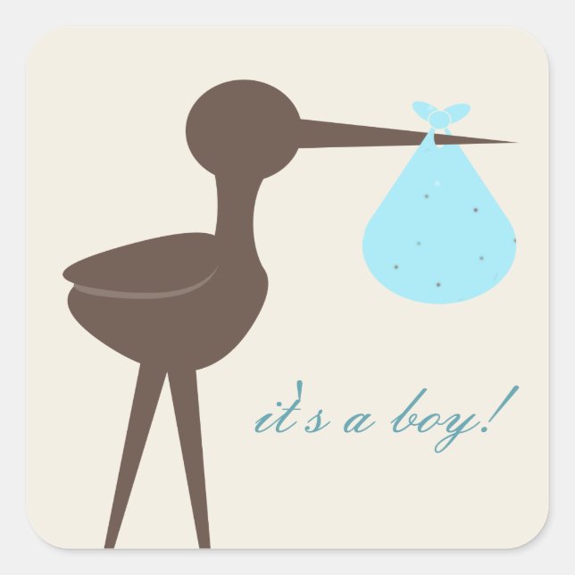 Sophisticated Stork Robin's Egg Blue It's A Boy Square Sticker (Front)