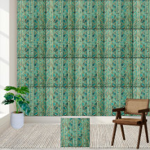 Sophisticated Teal and Gold Greek Key Pattern Tile