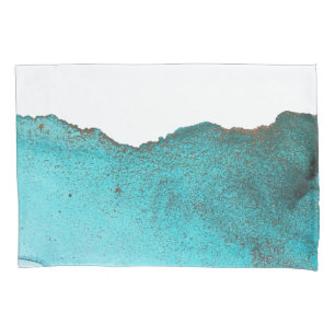 Sophisticated Teal Black Abstract Art Alcohol Ink Pillowcase