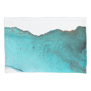 Sophisticated Teal Black Abstract Art Alcohol Ink Pillowcase