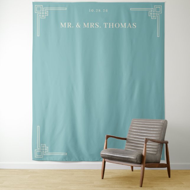 Sophisticated Teal Geometric Elegence Tapestry (In Situ)