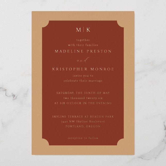 Sophisticated Terracotta Classic Wedding Invitatio (Front)