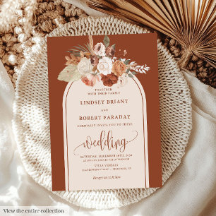 Sophisticated Terracotta Pampas Grass Boho Wedding Invitation