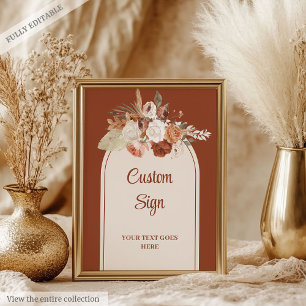 Sophisticated Terracotta Pampas Sage Boho Floral  Poster