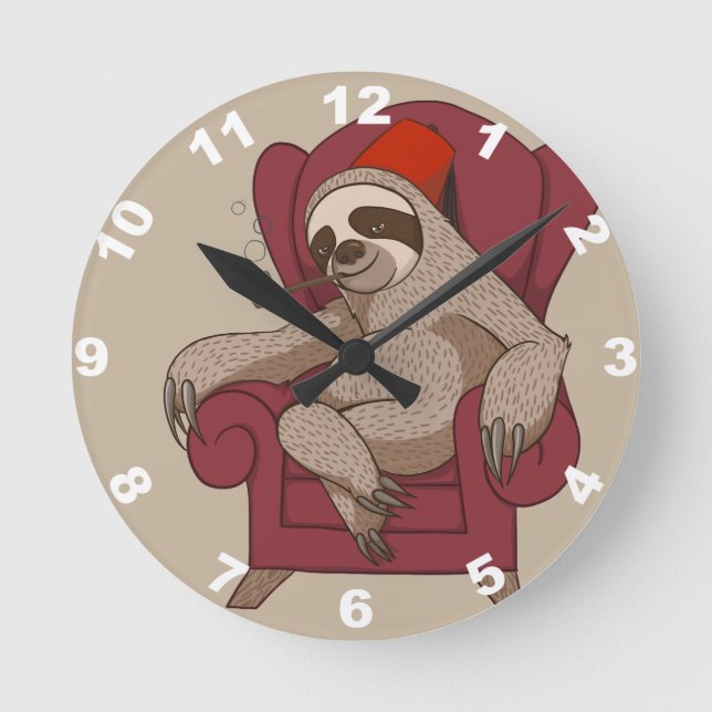 Sophisticated Three Toed Sloth Round Clock (Front)