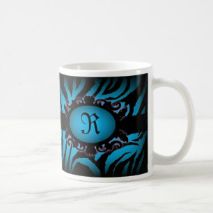 Sophisticated turquoise Zebra Print monogram Coffee Mug