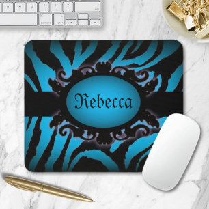 Sophisticated turquoise Zebra Print monogram Mouse Mat
