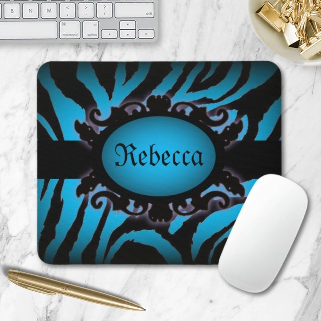 Sophisticated turquoise Zebra Print monogram Mouse Mat (Sophisticated turquoise Zebra Print monogram Mouse Pad)