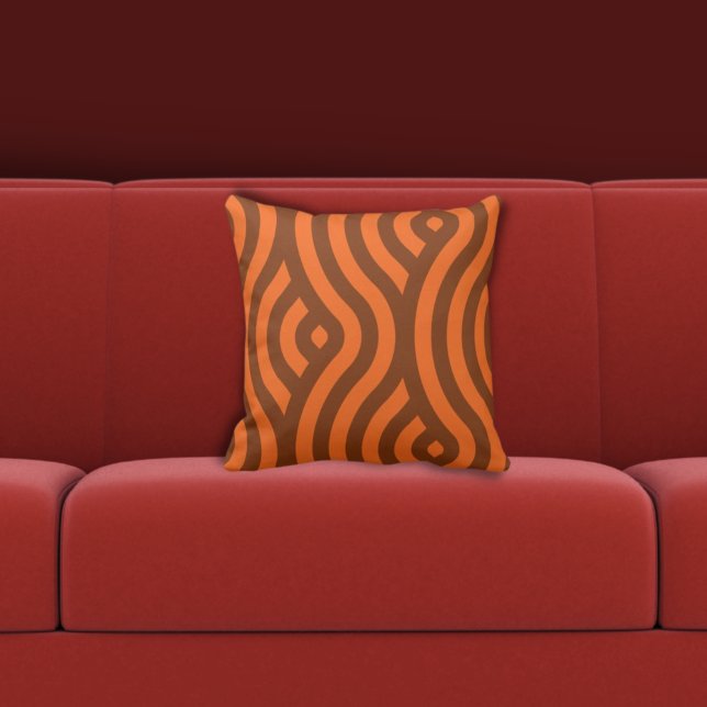 Sophisticated Two- Tone Orang Stripes Wave Pattern Cushion (Creator Uploaded)