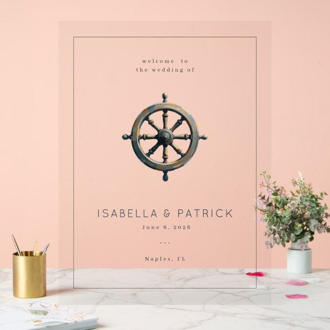 Sophisticated Vintage Nautical Wheel Acrylic Sign (Wedding)