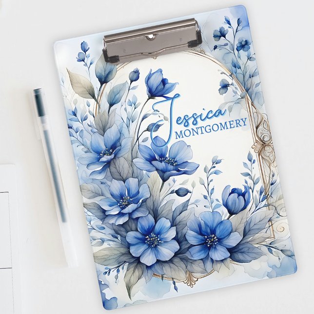 Sophisticated Vintage Serene Blue Blossoms Clipboard (Creator Uploaded)