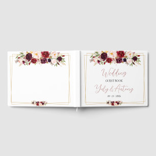 Sophisticated Watercolor Burgundy Floral Bound Guest Book