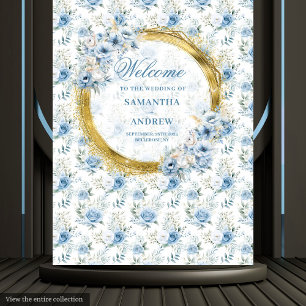 Sophisticated Watercolor Dusty Blue Gold Wedding  Tapestry