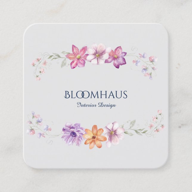 Sophisticated Watercolor Elegant Botanical Floral  Square Business Card (Front)