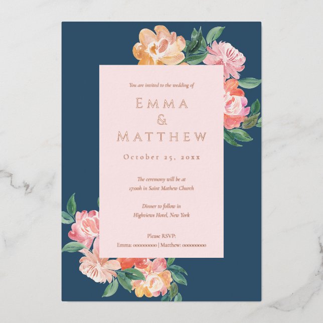 Sophisticated Watercolor Flowers Blue Background (Front)