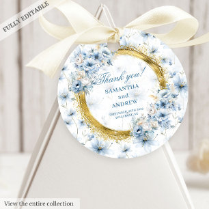 Sophisticated Watercolor Light Blue Gold Wedding  Favour Tags