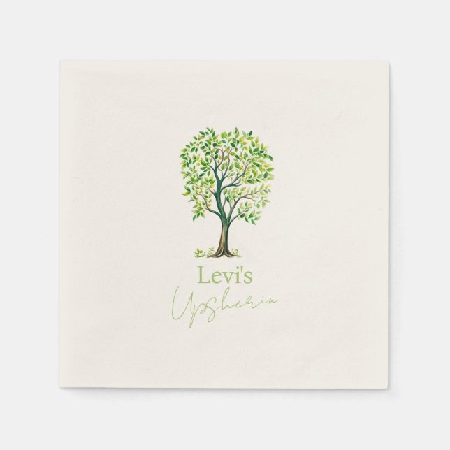 Sophisticated watercolor tree Upsherin Upshernish Napkin (Front)