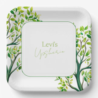Sophisticated watercolor tree Upsherin Upshernish Paper Plate