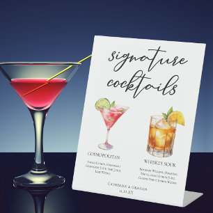 Sophisticated Wedding Signature Cocktails Menu Pedestal Sign