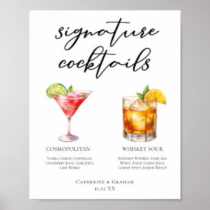Sophisticated Wedding Signature Cocktails Menu Poster