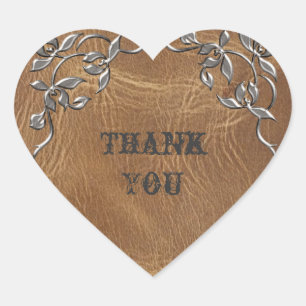 Sophisticated Western Leather Wedding Heart Sticker