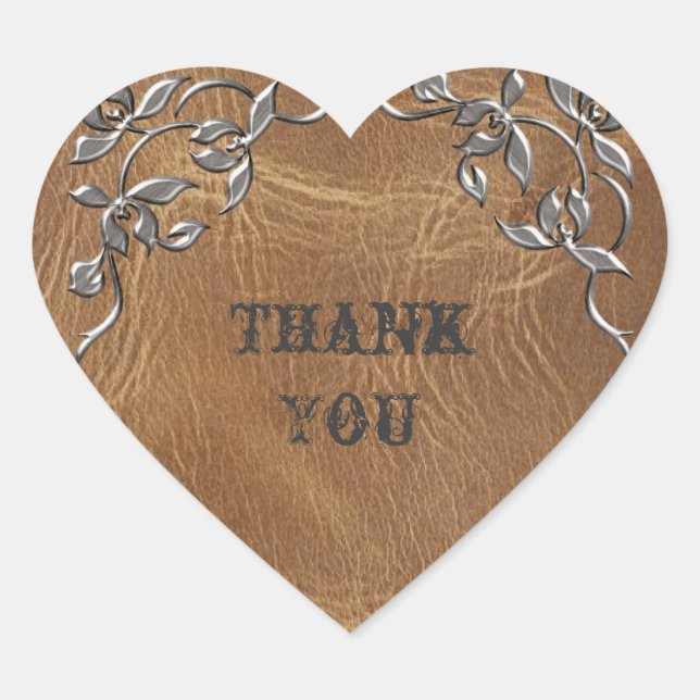Sophisticated Western Leather Wedding Heart Sticker (Front)