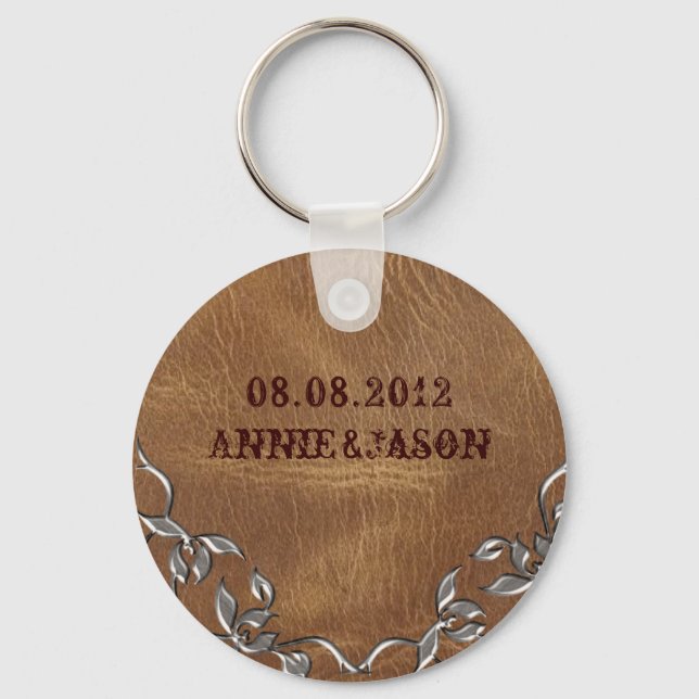 Sophisticated Western Leather Wedding Key Ring (Front)