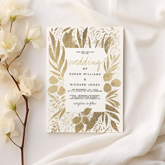 Sophisticated white gold foliage floral wedding  invitation (Sophisticated white gold foliage floral wedding)