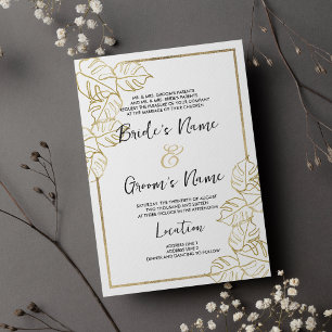 Sophisticated white gold tropical foliage Wedding Invitation