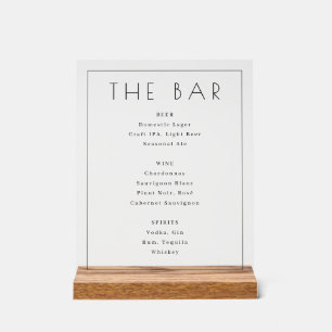 Sophisticated White Minimalist Bar Menu Acrylic Sign