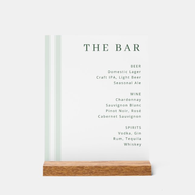 Sophisticated White Minimalist Bar Menu Acrylic Sign (Front)