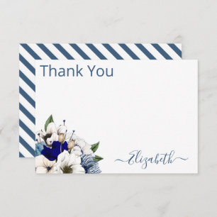 Sophisticated White Navy and Dusty Blue Floral Thank You Card