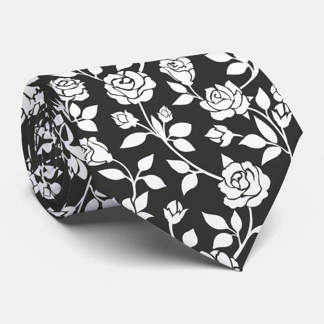 Sophisticated White Rose Floral Vine Tie (Rolled)