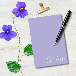 Sophisticated White Script Custom Purple Post-it Notes