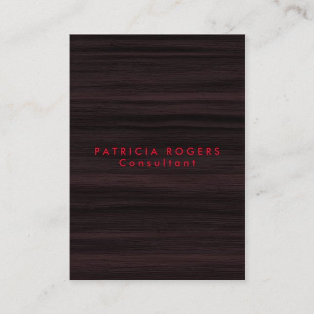 Sophisticated Wood Pattern Red Script Professional Business Card (Front)
