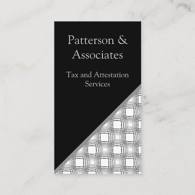 Sophistication Business Card, Black and White Business Card (Front)