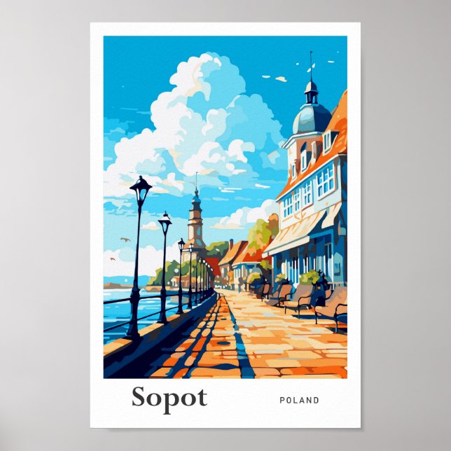 Sopot Poland Travel Vintage Illustration Poster (Front)