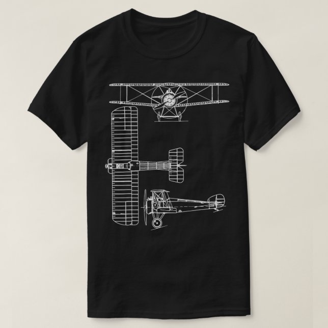 Sopwith Camel WW1 Plane Warbird Blueprint Schemati T-Shirt (Design Front)