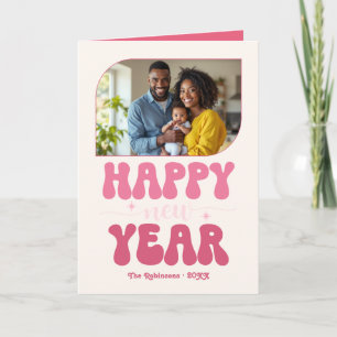 Sorbet Shine Happy New Year Retro Groovy Photo Holiday Card