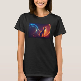 Sorcerer Cat Using Spellbook Cosmic Background Lig T-Shirt