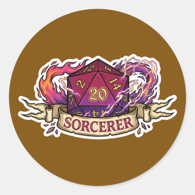 Sorcerer D20 Class Crest Sticker - Funny D&D Sorce (Front)
