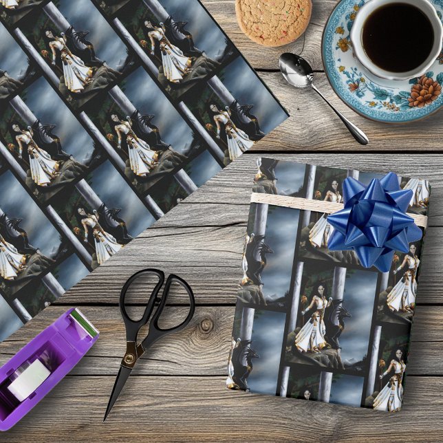 Sorceress Black Dragon Fantasy White Wrapping Paper (Creator Uploaded)